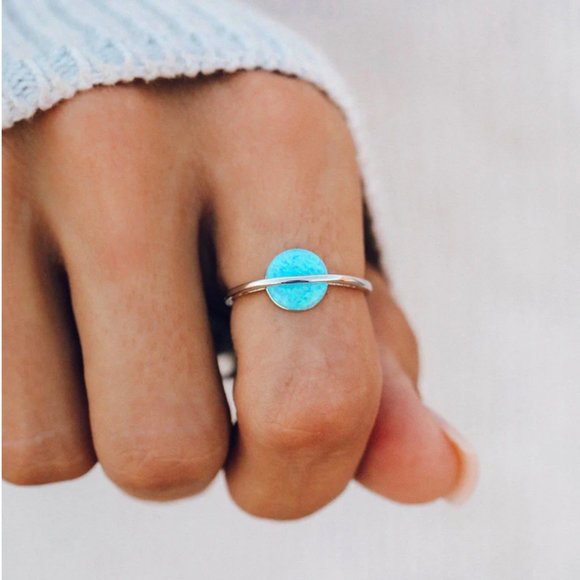 Opal Saturn Ring in Blue and Silver - Picture 2 of 3